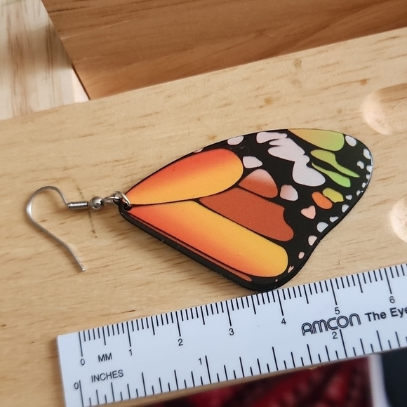 Fashion Jewelry Orange and Black Butterfly Earrings - Picture 3 of 4
